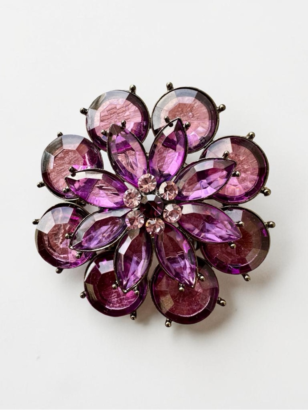 Vintage Purple Crystal Floral Brooch